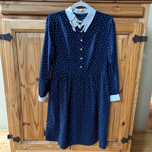 Miss Patina Dress London Bowie Cat Ziggy Stardust Navy Women's Size Large - Picture 1 of 9